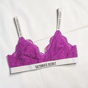 🩷 VICTORIA'SSECRET Fuchsia Lace Bra With Logo Band M